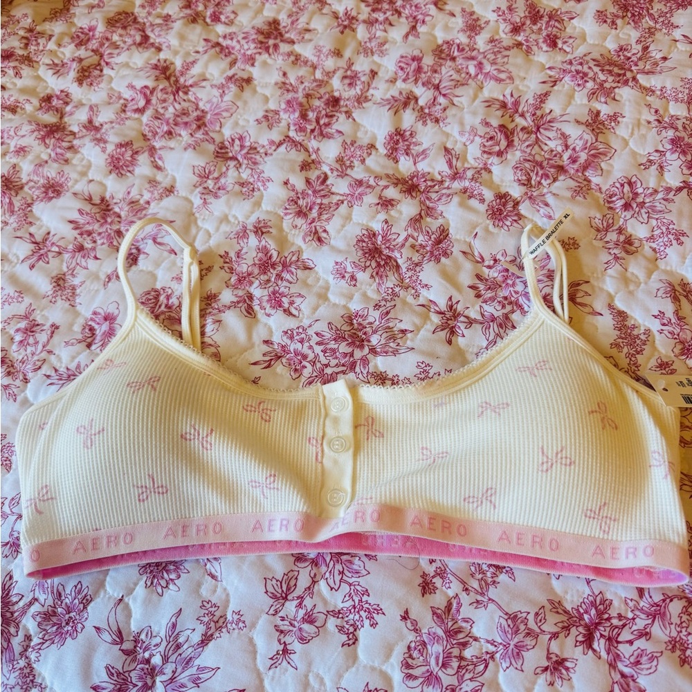 Aeropostale Women's Cream and Pink Bralette